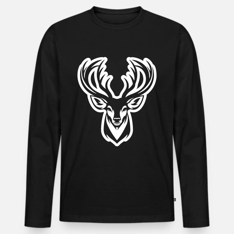 Hirsch Kopf - Männer Premium Bio Langarmshirt - Schwarz