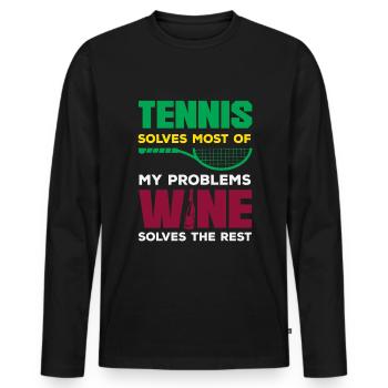 Joueurs de tennis : le tennis résout la plupart des problèmes - T-shirt manches longues Premium bio Homme - noir - Devant - Nico (187cm)