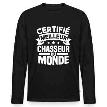 Certifié meilleur chasseur du monde - T-shirt manches longues Premium bio Homme - noir - Devant - Nico (187cm)