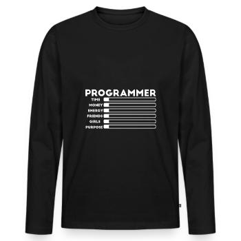 Programmeur nerd computer HTML - T-shirt manches longues Premium bio Homme - noir - Devant - Nico (187cm)