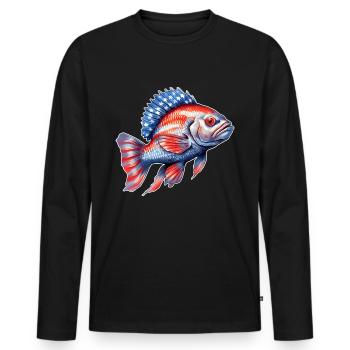 USA Perch Fishing Tshirt - Men's Premium Organic Long Sleeve Shirt - black - Front - Nico (187cm)
