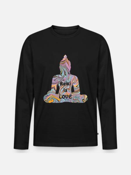reiki with buddha e 14 - Men's Premium Organic Long Sleeve Shirt - black