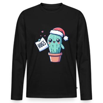 funny cactus for christmas wants to cuddle - Men's Premium Organic Long Sleeve Shirt - black - Front - Nico (187cm)