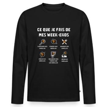 Girolles - Ce que je fais de mes week-ends - T-shirt manches longues Premium bio Homme - noir - Devant - Nico (187cm)