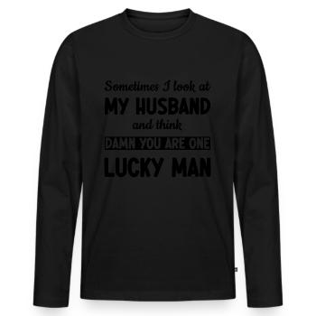 Mon mari est un homme chanceux - Drôle - T-shirt manches longues Premium bio Homme - noir - Devant - Nico (187cm)