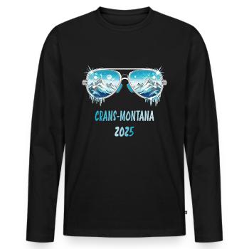 CRANS MONTANA 2025 - Männer Premium Bio Langarmshirt - Schwarz - Vorne - Nico (187cm)