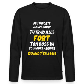 Construction Humour Papa Chantier - T-shirt manches longues Premium bio Homme - noir - Devant - Nico (187cm)