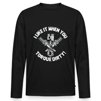 Ich mag es, wenn du schmutzig drehst - Männer Premium Bio Langarmshirt - Schwarz - Vorne - Nico (187cm)