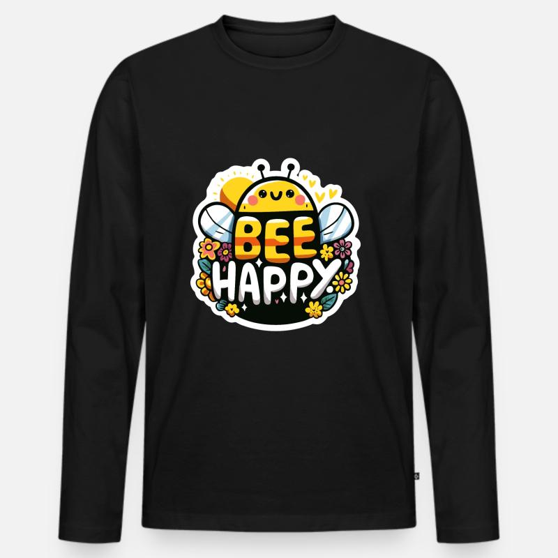 Bee Happy Biene - Männer Premium Bio Langarmshirt - Schwarz