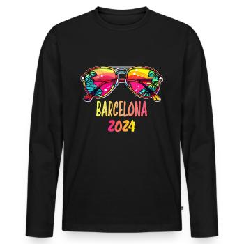 Tenue de plage Barcelone 2024 - T-shirt manches longues Premium bio Homme - noir - Devant - Nico (187cm)