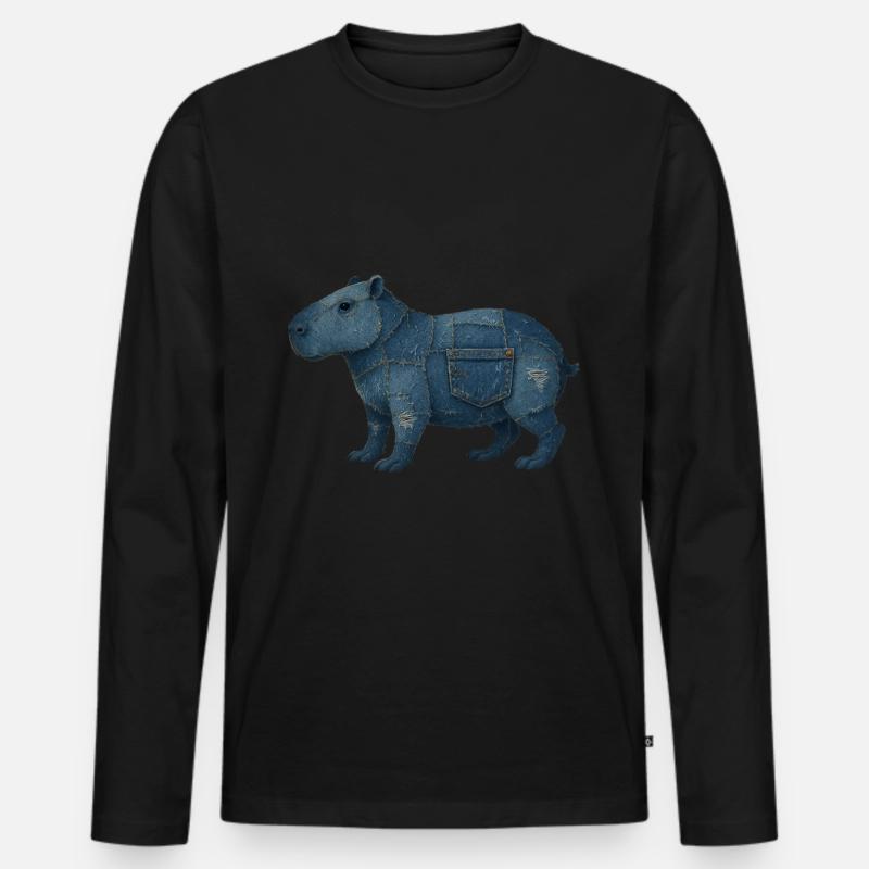 Capybara Denim - Männer Premium Bio Langarmshirt - Schwarz