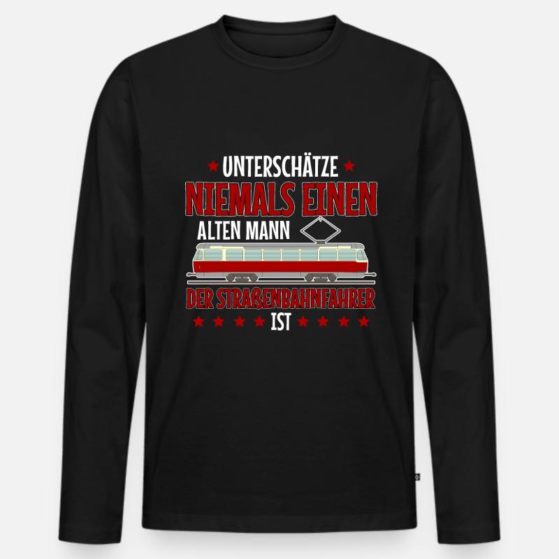 Straßenbahnfahrer unterschätze niemals Straßenbahn - Männer Premium Bio Langarmshirt - Schwarz