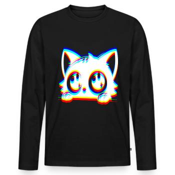 EDM Cat Glitch Style - Men's Premium Organic Long Sleeve Shirt - black - Front - Nico (187cm)