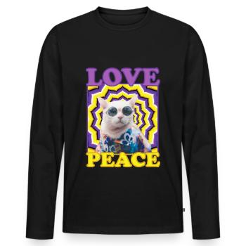 Love Peace Hippie Cat Drugs Optical Illusion - Men's Premium Organic Long Sleeve Shirt - black - Front - Nico (187cm)