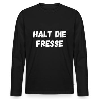 HALT DIE FRESSE - Männer Premium Bio Langarmshirt - Schwarz - Vorne - Nico (187cm)