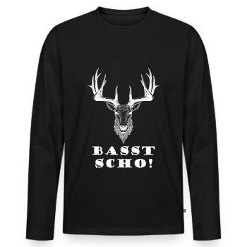 Basst Scho! Bayern Elch Hirsch Bayrisch - Männer Premium Bio Langarmshirt - Schwarz - Vorne - Nico (187cm)
