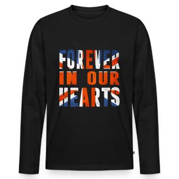 Queen Elizabeth - Forever in our hearts - Männer Premium Bio Langarmshirt - Schwarz - Vorne - Nico (187cm)
