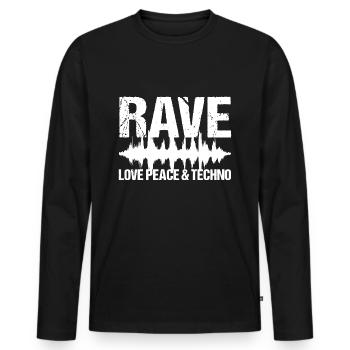 Rave Love Peace Techno Musique - T-shirt manches longues Premium bio Homme - noir - Devant - Nico (187cm)