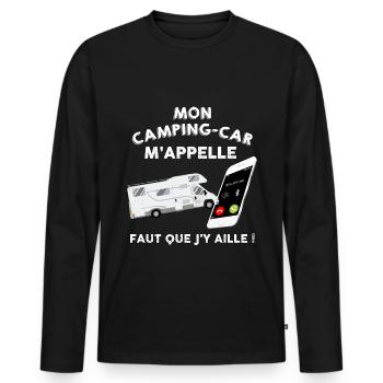 Humour Camping-car voyage et portable - T-shirt manches longues Premium bio Homme - noir - Devant - Nico (187cm)