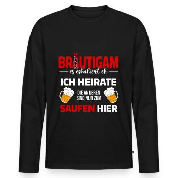 Team groom - it escalates, booze, he gets married - Men's Premium Organic Long Sleeve Shirt - black - Front - Nico (187cm)