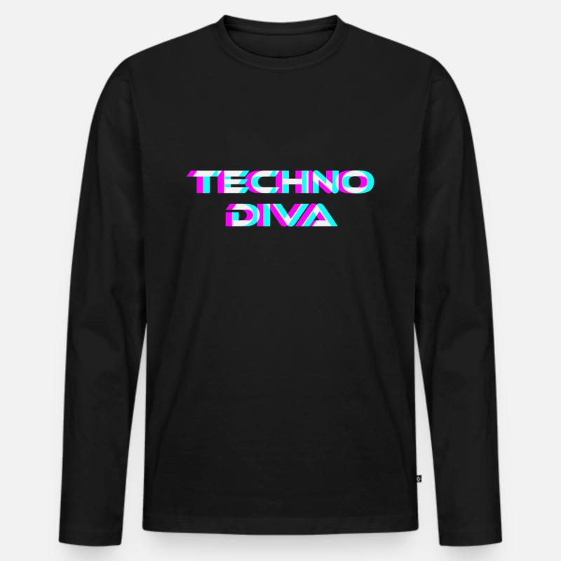 Techno Diva Rave Festival Electro Musik Raver - Männer Premium Bio Langarmshirt - Schwarz