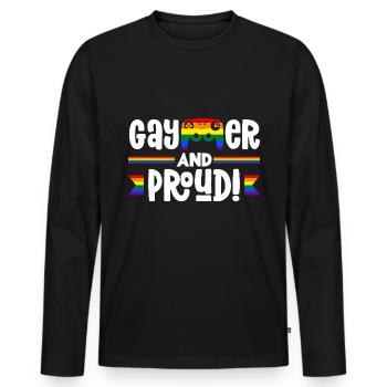 Gaymer et fier! Rainbow LGBTQ + Gay Lesbienne - T-shirt manches longues Premium bio Homme - noir - Devant - Nico (187cm)