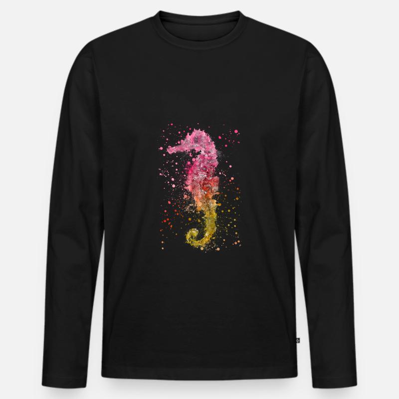 Seepferd - Männer Premium Bio Langarmshirt - Schwarz
