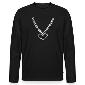 Herz Kette - Männer Premium Bio Langarmshirt - Schwarz - Vorne - Nico (187cm)
