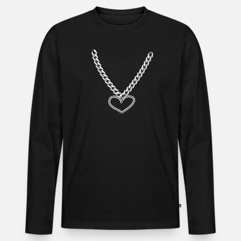 Herz Kette - Männer Premium Bio Langarmshirt - Schwarz
