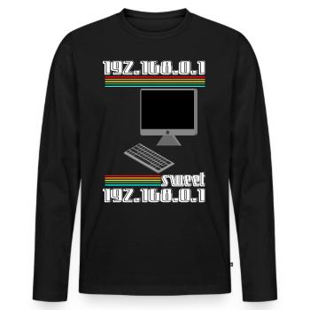 192.168.01 sweet 192.168.0.1 - Männer Premium Bio Langarmshirt - Schwarz - Vorne - Nico (187cm)