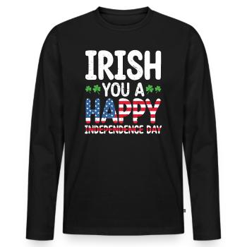 Irish You A Happy Independence Day American - Men's Premium Organic Long Sleeve Shirt - black - Front - Nico (187cm)