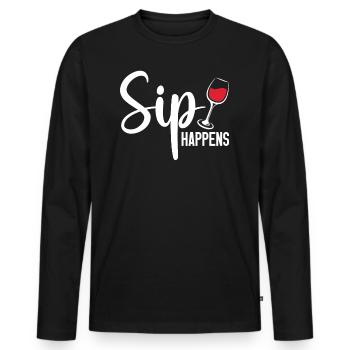 Sip Happens Wine Lover Gift | Wine Drinker Shirt - Men's Premium Organic Long Sleeve Shirt - black - Front - Nico (187cm)