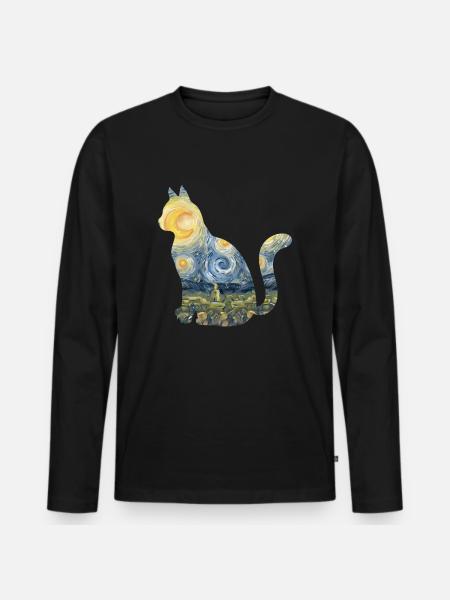 Sød kattelegetøj stjerneklar natpels - Premium økologisk langærmet T-shirt til mænd - sort