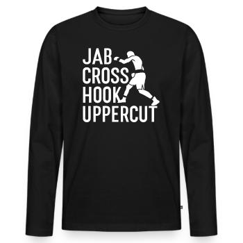 Jab Cross Hook Uppercut Combat Sports Boxer Punch - T-shirt manches longues Premium bio Homme - noir - Devant - Nico (187cm)