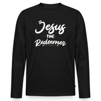 Jesus the Redeemer: Christian faith in God - Men's Premium Organic Long Sleeve Shirt - black - Front - Nico (187cm)
