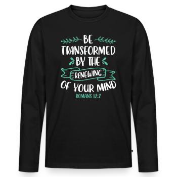 Be transformed by the renewal of your - Men's Premium Organic Long Sleeve Shirt - black - Front - Nico (187cm)