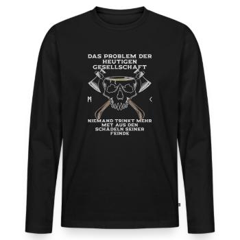 Wikinger Spruch Problem der Gesellschaft - Männer Premium Bio Langarmshirt - Schwarz - Vorne - Nico (187cm)