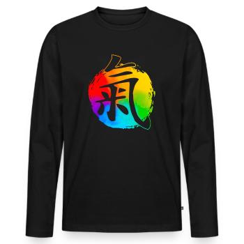 Belle T-shirt Qi Gong avec police Yin Yang coloré - T-shirt manches longues Premium bio Homme - noir - Devant - Nico (187cm)