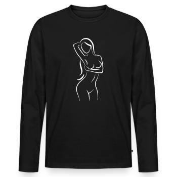 Dessin au trait femme dessinée dans la conception de chapeau - T-shirt manches longues Premium bio Homme - noir - Devant - Nico (187cm)