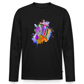 Rainbow Zebra Shirt Colorful - Men's Premium Organic Long Sleeve Shirt - black - Front - Nico (187cm)