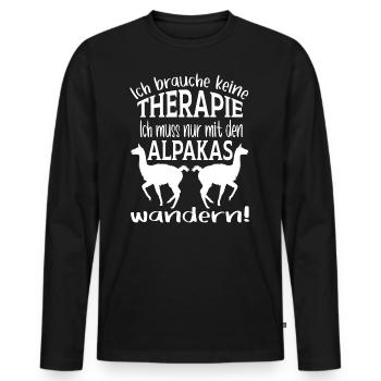 keine Therapie ich muss mit den Alpakas wandern - Männer Premium Bio Langarmshirt - Schwarz - Vorne - Nico (187cm)