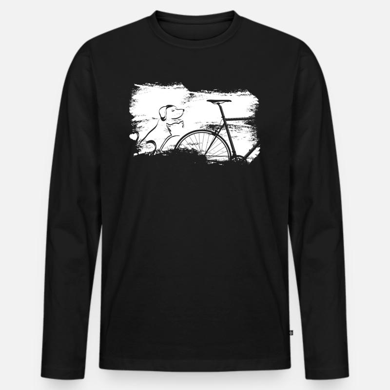 Rennrad mit Hund Katze - Männer Premium Bio Langarmshirt - Schwarz