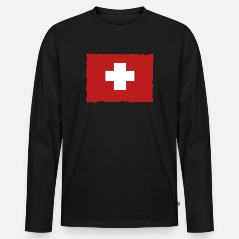 Schweiz Schweizer Flagge - Männer Premium Bio Langarmshirt - Schwarz