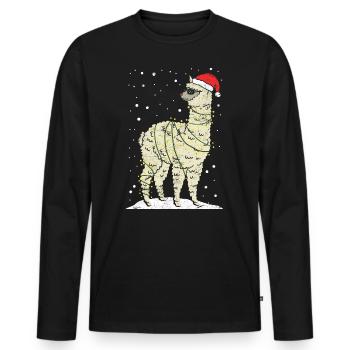 Christmas alpaca llama - Men's Premium Organic Long Sleeve Shirt - black - Front - Nico (187cm)