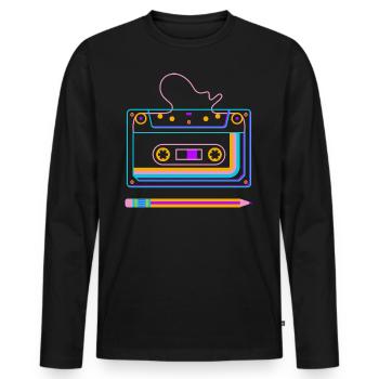 Retro Tape Cassette And Pen, 80s Eighties, Rewind - Men's Premium Organic Long Sleeve Shirt - black - Front - Nico (187cm)