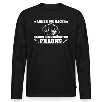 Männer die backen haben die schönsten Frauen - Männer Premium Bio Langarmshirt - Schwarz - Vorne - Nico (187cm)