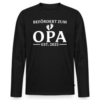 Schwangerschaftsankündigung 2025 Werdender Opa - Männer Premium Bio Langarmshirt - Schwarz - Vorne - Nico (187cm)