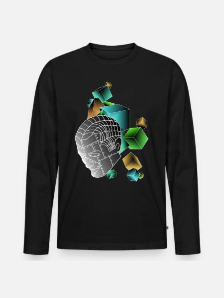 Roboter mit Würfeln bunt - Männer Premium Bio Langarmshirt - Schwarz