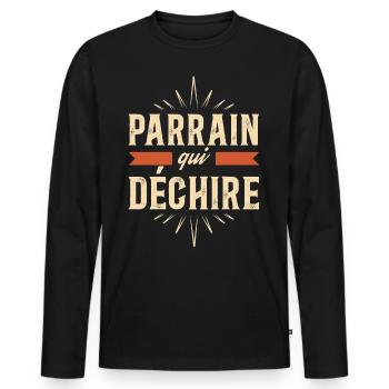 Humour Homme Super Parrain Qui Déchire - T-shirt manches longues Premium bio Homme - noir - Devant - Nico (187cm)