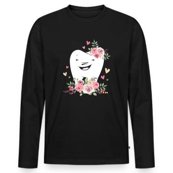 Dentiste Dentiste Hygiène dentaire Dentelle de dents Fleurs - T-shirt manches longues Premium bio Homme - noir - Devant - Nico (187cm)